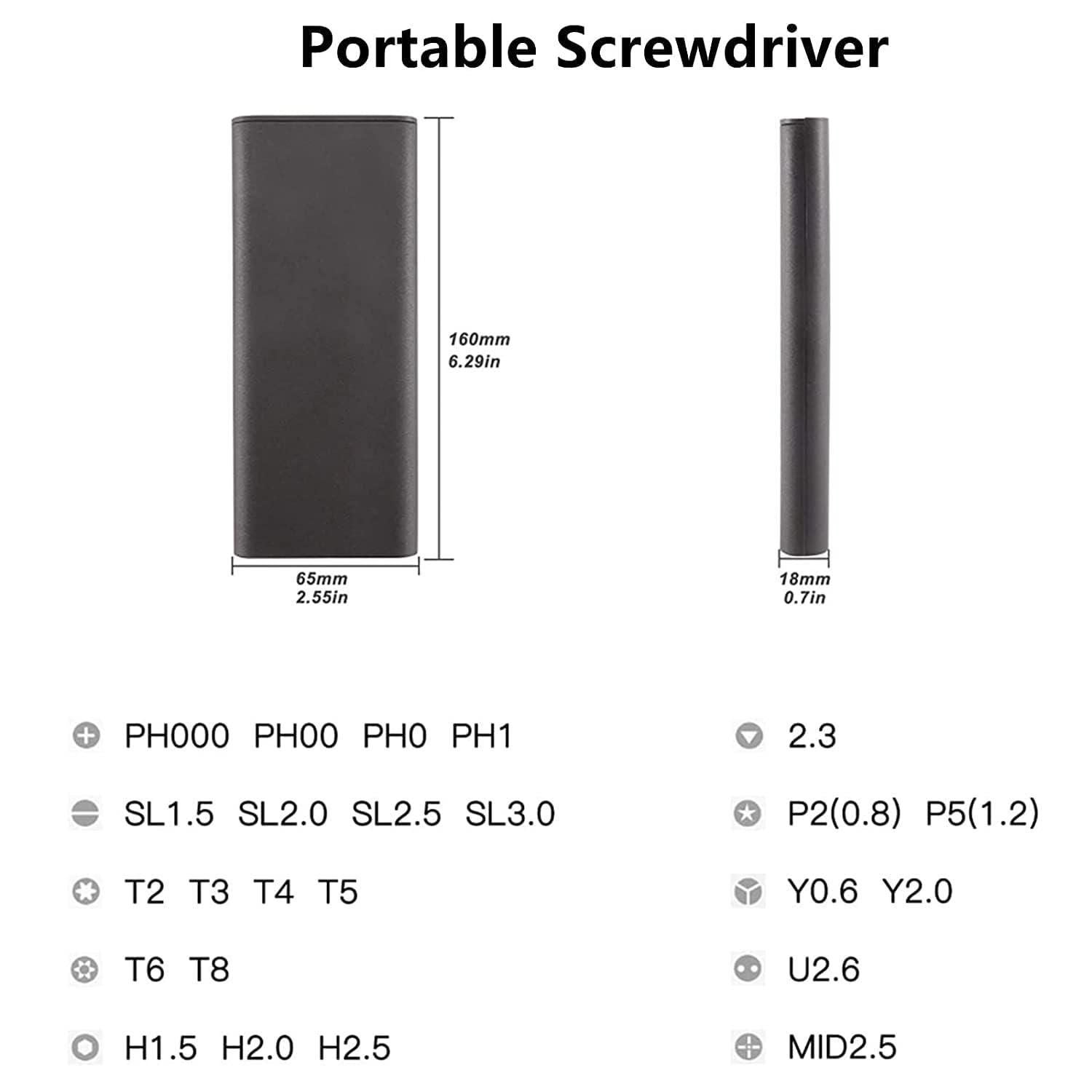 Close-up view of magnetic screwdriver tips and organized storage case with labeled compartments