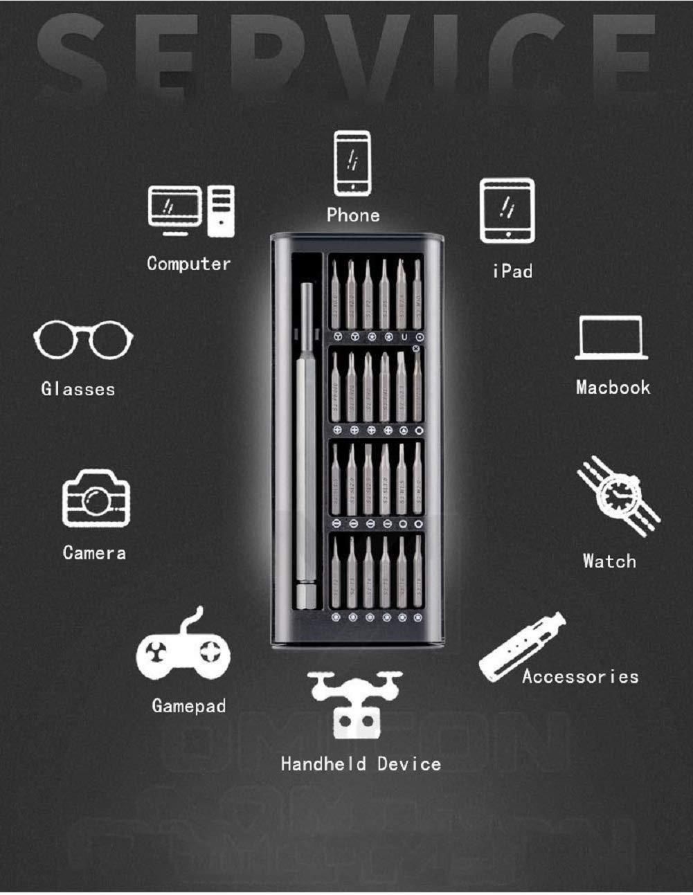 Precision screwdriver bits showing various sizes and types for different electronic repair needs